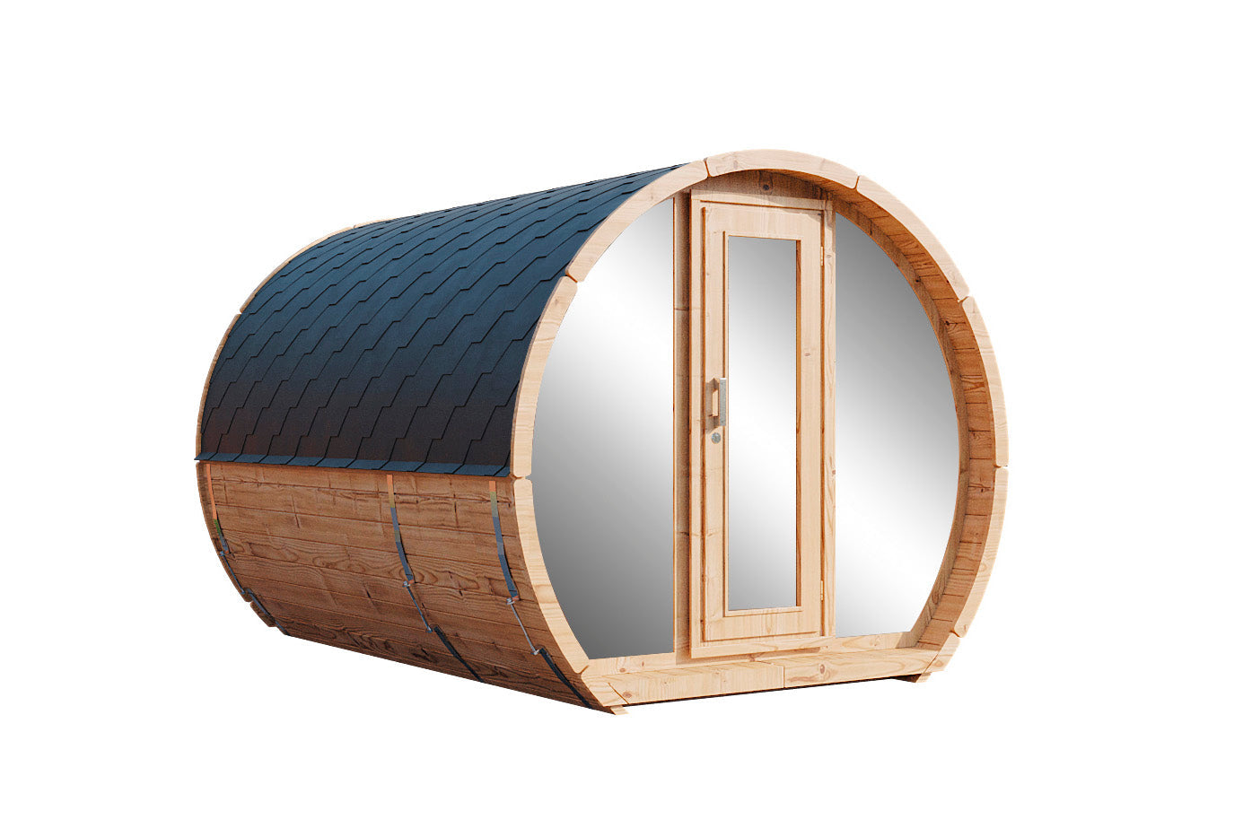 Wolff Finnhaus Saunafass Senta 2333 Bausatz mit schwarzen Dachschindeln