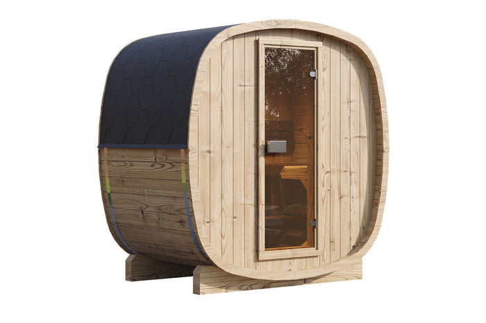 Wolff Finnhaus Saunafass Cees 2113 Bausatz mit schwarzen Dachschindeln