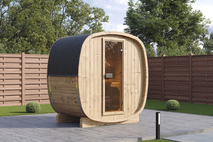 Wolff Finnhaus Saunafass Cees 2113 Bausatz mit schwarzen Dachschindeln