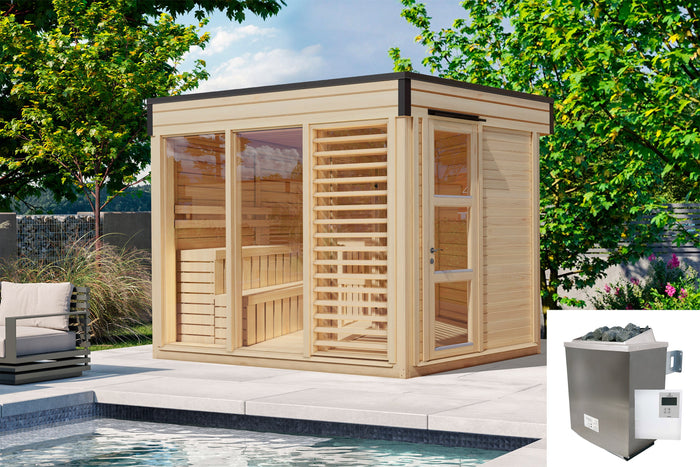 Wolff Finnhaus Sauna Paradiso 3x2 2-Raum Set-1, mit Ofen ext. Steuerung 9 kw