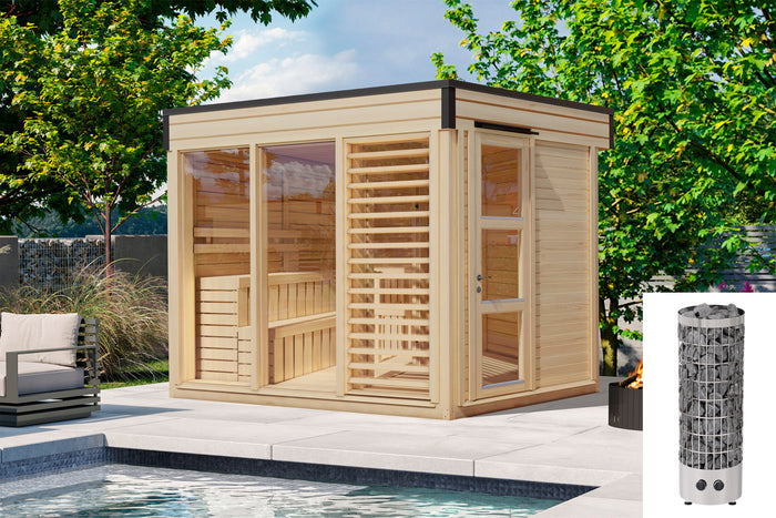 Wolff Finnhaus Sauna Paradiso 3x2 2-Raum Set-3, mit Bio Ofen ext. Steuerung 9 kw