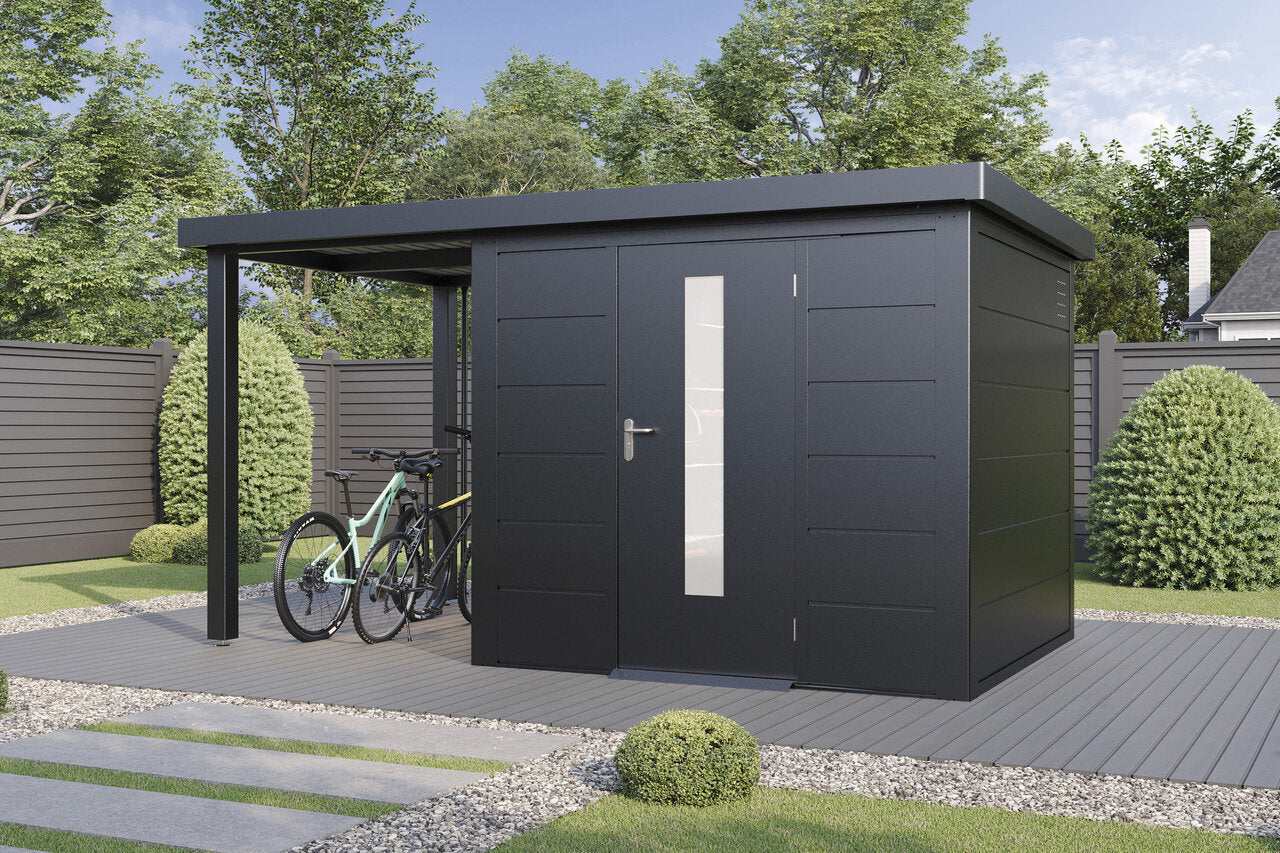 Wolff Finnhaus Metallgartenhaus Thorin 3924, Anthrazit, 1 flg, inkl. Seitendach 1,50 m links