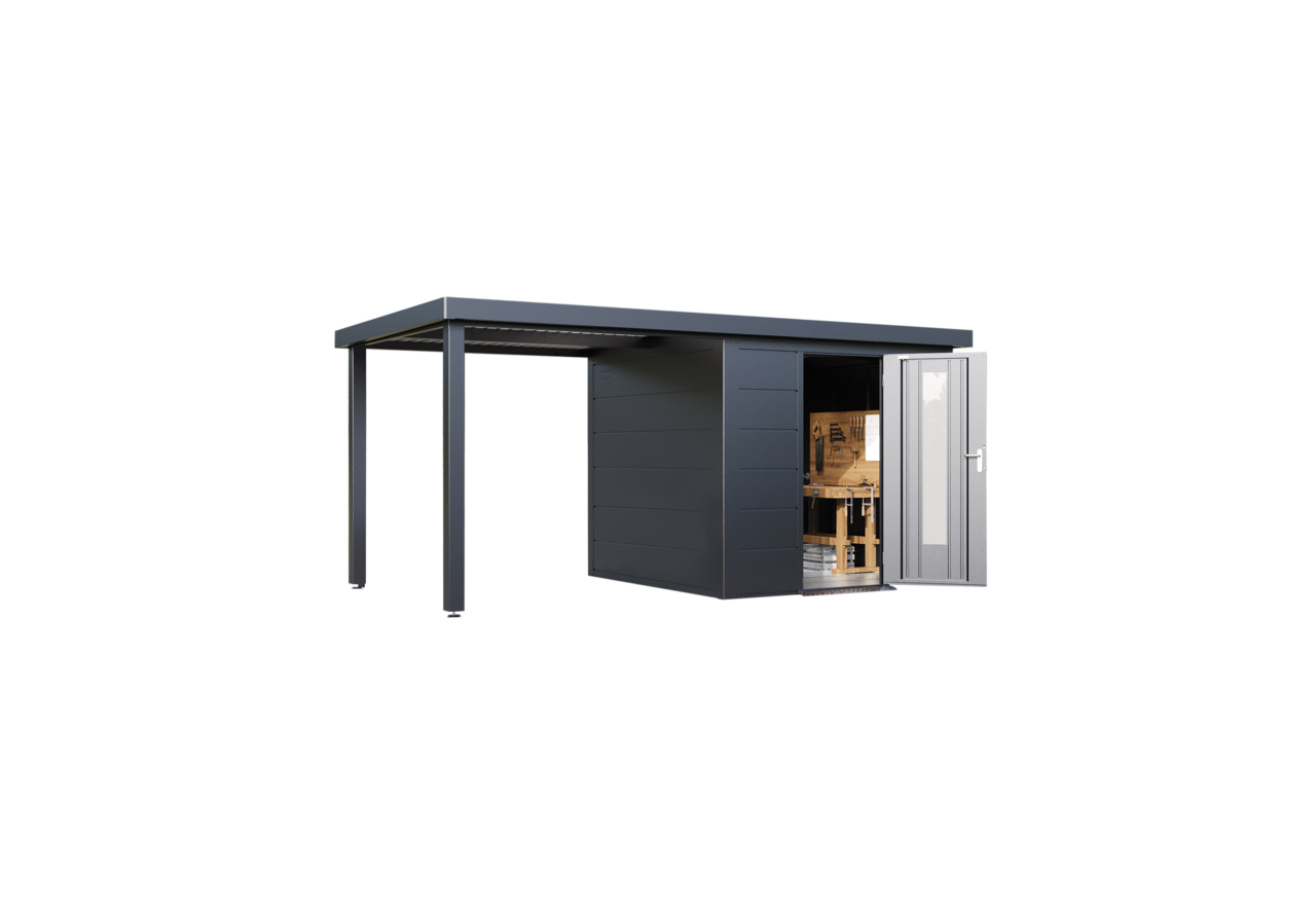 Wolff Finnhaus Metallgartenhaus Thorin 4824, Anthrazit, 1 flg, inkl. Seitendach links 2,40 m