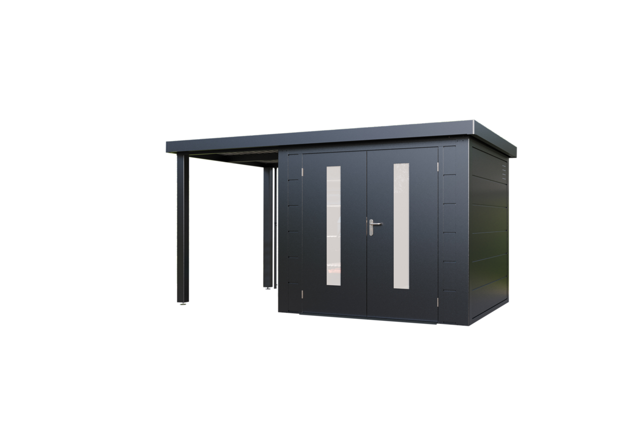 Wolff Finnhaus Metallgartenhaus Elvar 3924, Anthrazit, inkl. Seitendach links 1,50 m