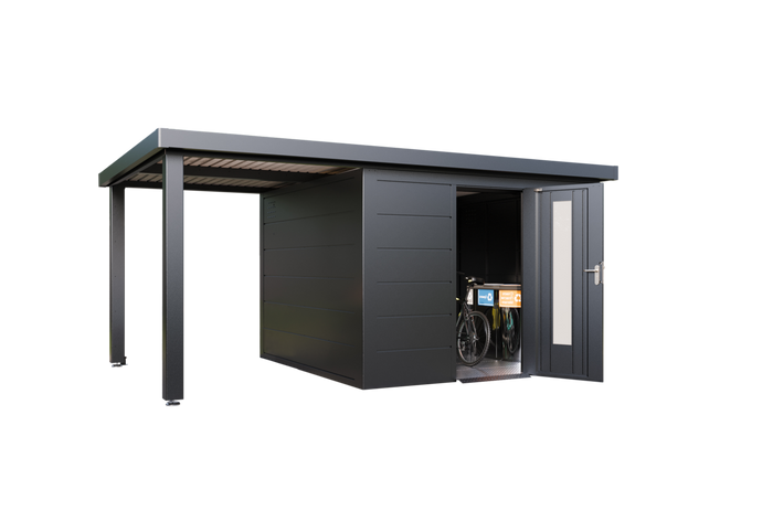 Wolff Finnhaus Metallgartenhaus Thorin 5424, Anthrazit, 1 flg, inkl. Seitendach links 2,40 m