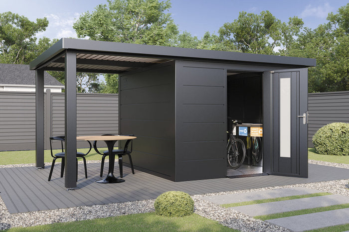 Wolff Finnhaus Metallgartenhaus Thorin 5424, Anthrazit, 1 flg, inkl. Seitendach links 2,40 m