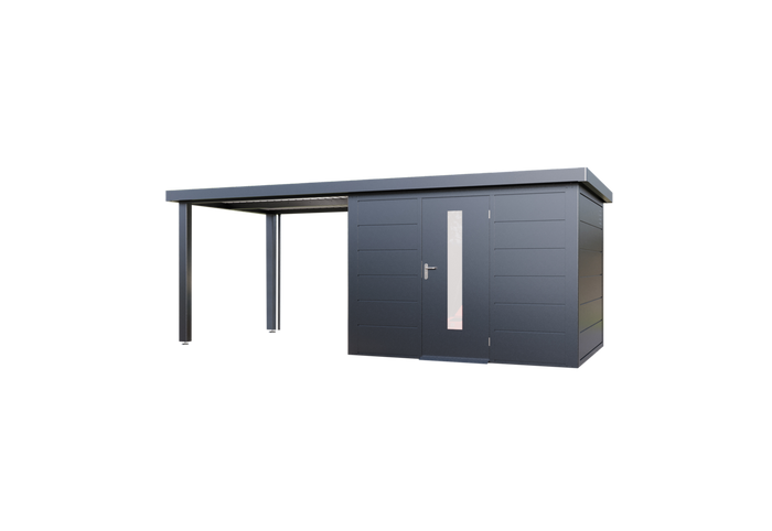 Wolff Finnhaus Metallgartenhaus Thorin 6024, Anthrazit, inkl. Seitendach links, 3 m