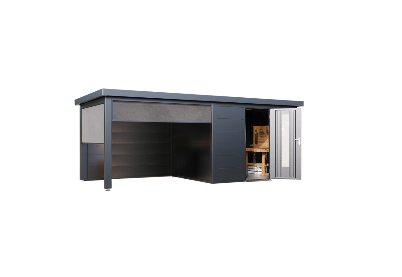 Wolff Finnhaus Metallgartenhaus Thorin 6024, Anthrazit, inkl. Seitendach links, 3 m