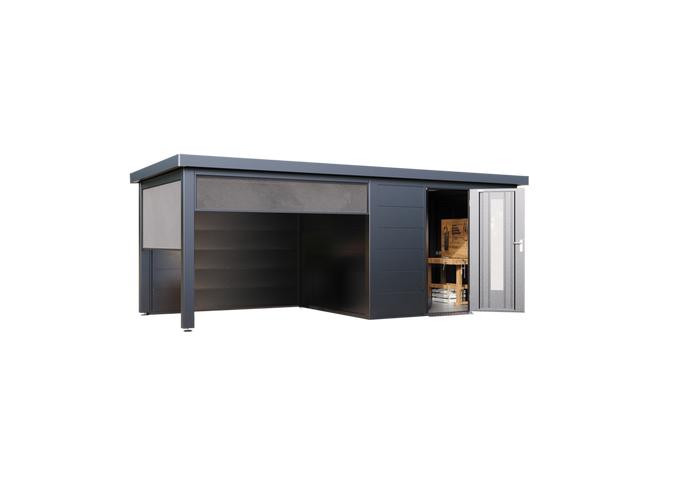 Wolff Finnhaus Metallgartenhaus Thorin 6024, Anthrazit, inkl. Seitendach links, 3 m