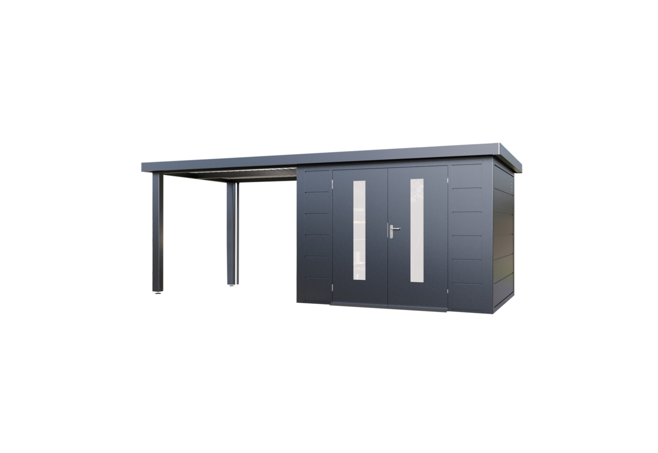 Wolff Finnhaus Metallgartenhaus Elvar 6024, Anthrazit, inkl. Seitendach links 2,40 m