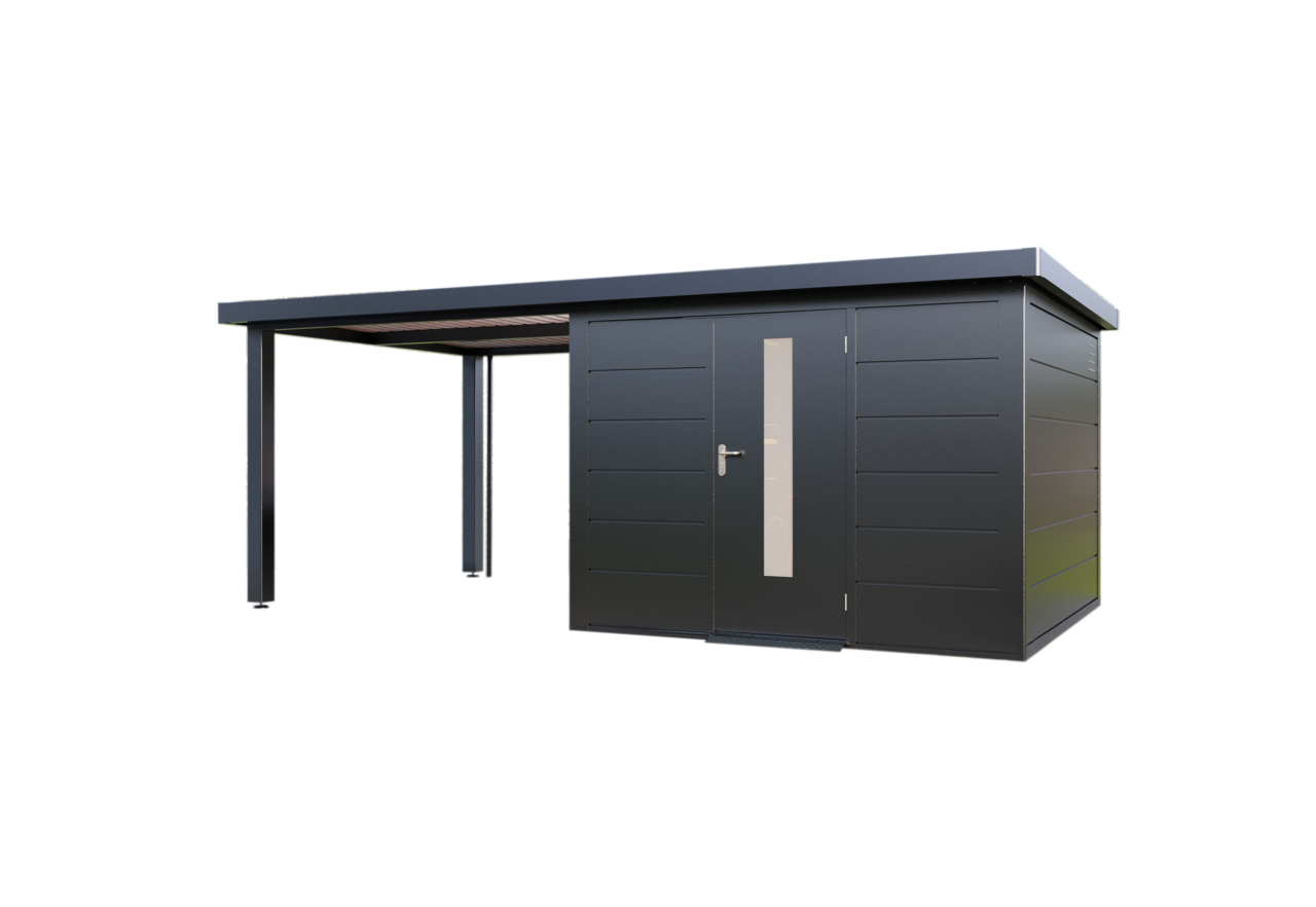 Wolff Finnhaus Metallgartenhaus Thorin 6030, Anthrazit, 1 flg, inkl. Seitendach links 3 m