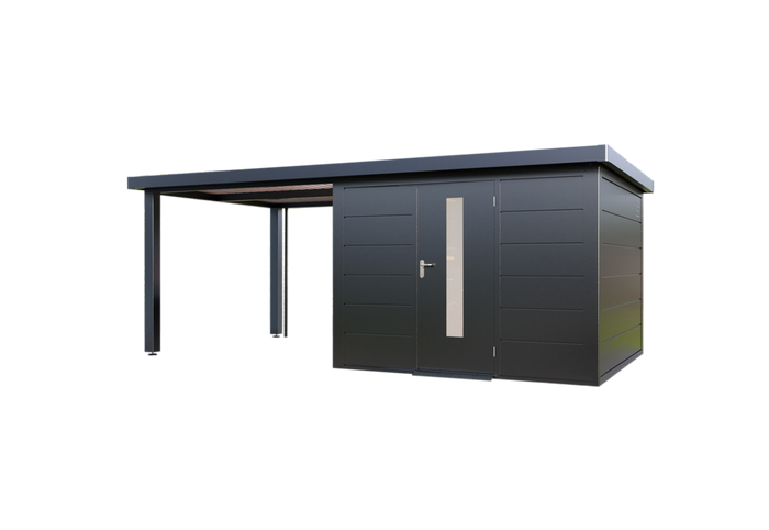 Wolff Finnhaus Metallgartenhaus Thorin 6030, Anthrazit, 1 flg, inkl. Seitendach links 3 m