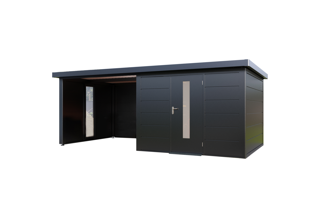 Wolff Finnhaus Metallgartenhaus Thorin 6030, Anthrazit, 1 flg, inkl. Seitendach links 3 m