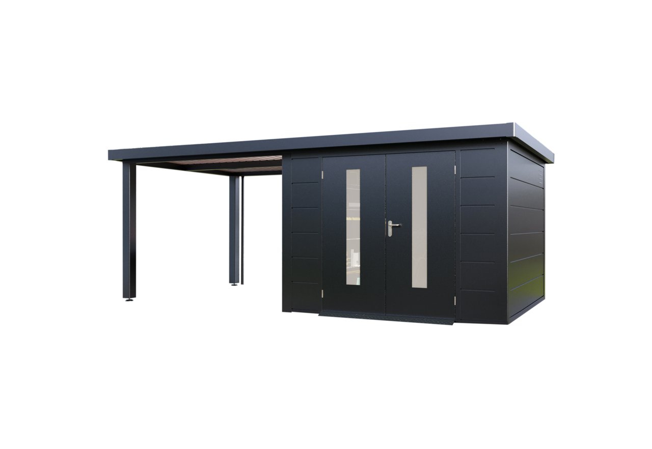 Wolff Finnhaus Metallgartenhaus Elvar 6030, Anthrazit, inkl. Seitendach links 3 m