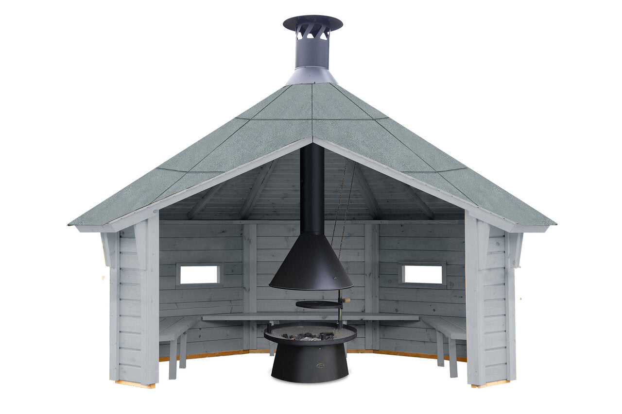 Wolff Finnhaus Wetterschutzhütte Wanja 3327 XL 45 Betongrau mit Grill