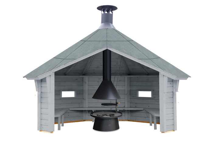 Wolff Finnhaus Wetterschutzhütte Wanja 3327 XL 45 Betongrau mit Grill
