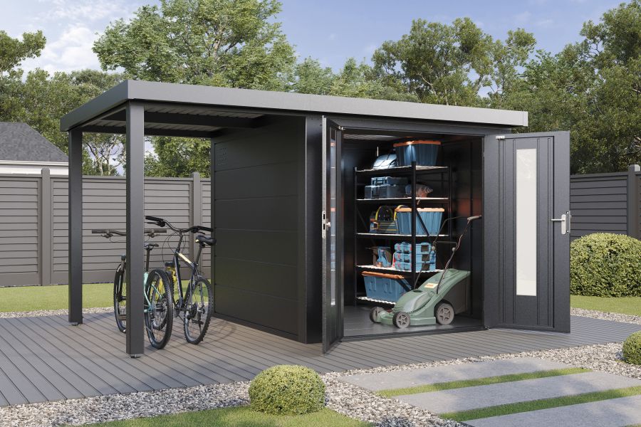 Wolff Finnhaus Metallgartenhaus Elvar 3924, Anthrazit, inkl. Seitendach links 1,50 m