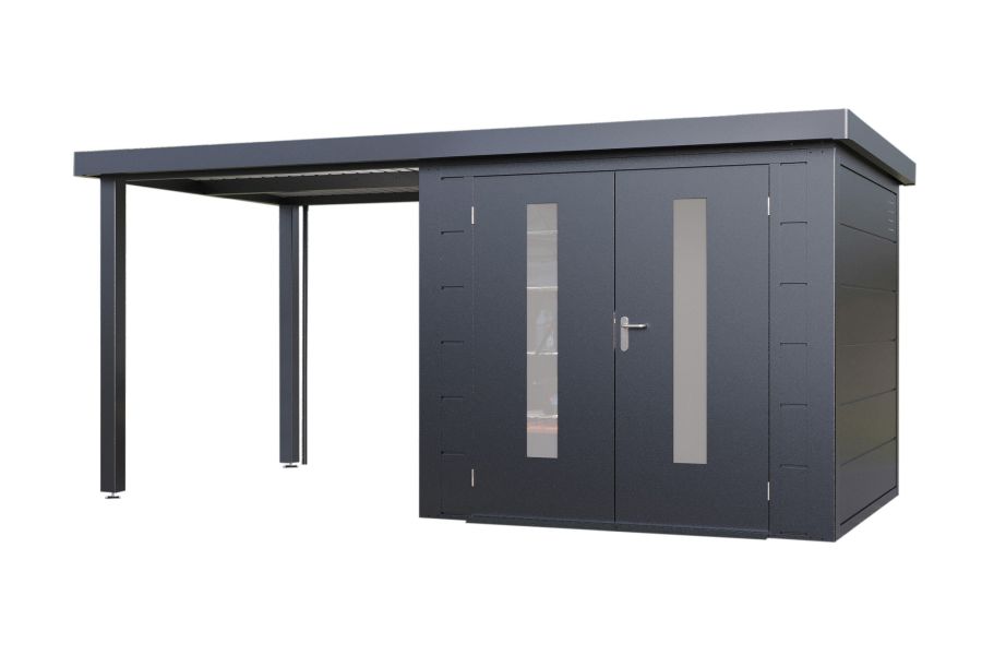 Wolff Finnhaus Metallgartenhaus Elvar 4824, Anthrazit, inkl. Seitendach links 2,40 m