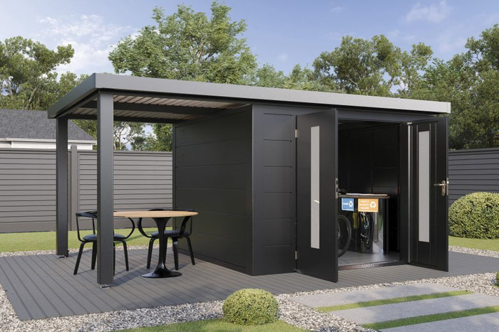 Wolff Finnhaus Metallgartenhaus Elvar 5424, Anthrazit, inkl. Seitendach links 2,40 m