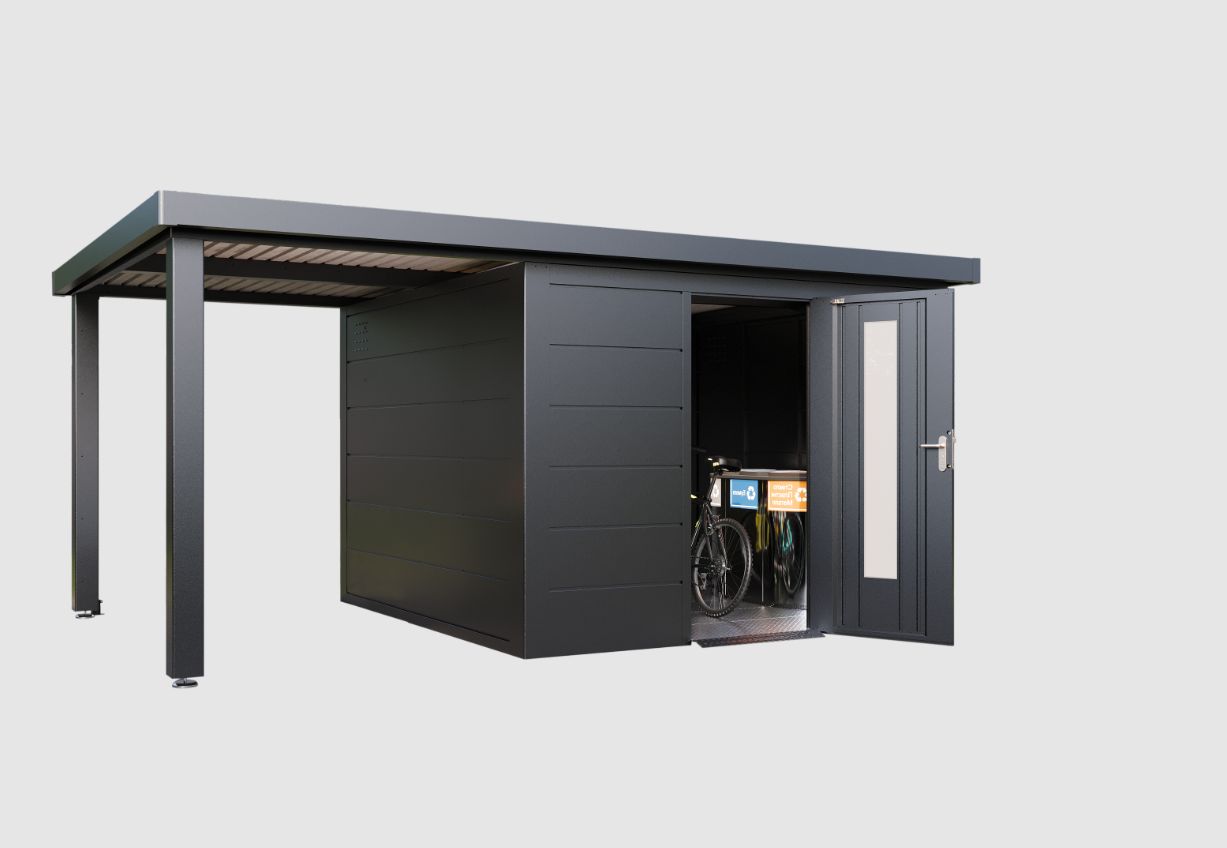 Wolff Finnhaus Metallgartenhaus Thorin 5424, Anthrazit, 1 flg, inkl. Seitendach links 2,40 m