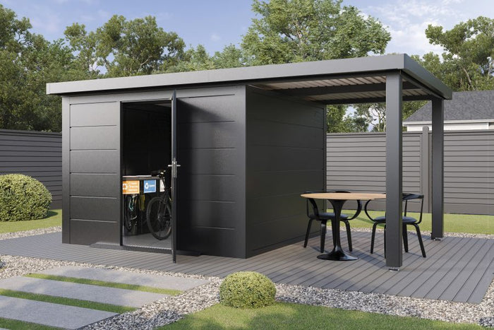 Wolff Finnhaus Metallgartenhaus Thorin 5424, Anthrazit, 1 flg, inkl. Seitendach rechts 2,40 m