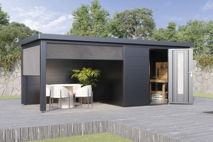 Wolff Finnhaus Metallgartenhaus Thorin 6024, Anthrazit, inkl. Seitendach links, 3 m