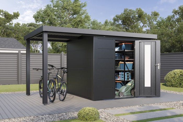 Wolff Finnhaus Metallgartenhaus Thorin 3924, Anthrazit, 1 flg, inkl. Seitendach links 1,50 m