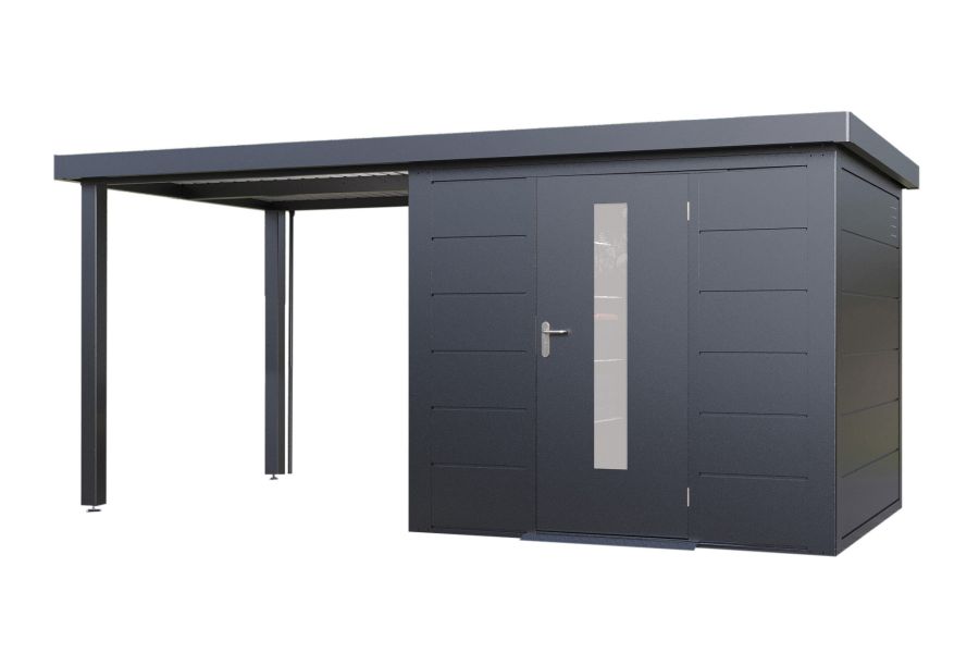 Wolff Finnhaus Metallgartenhaus Thorin 4824, Anthrazit, 1 flg, inkl. Seitendach links 2,40 m
