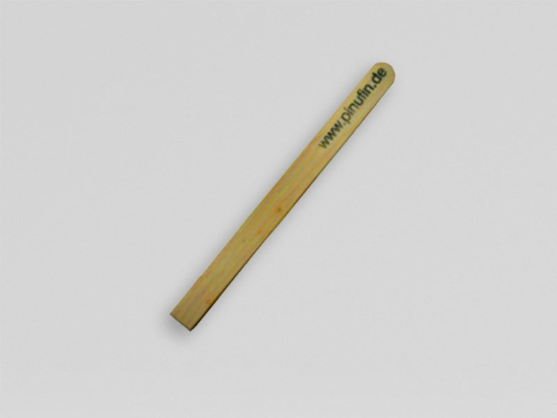 Rührholz Natur gerundeter Abschluß 0,45 x 3,2 x 35 cm mit Logodruck