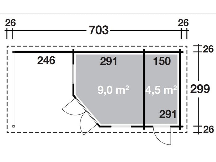 Wolff Finnhaus 5-Eckhaus Anna 40-A/2-Raum mit Terrasse 250 cm