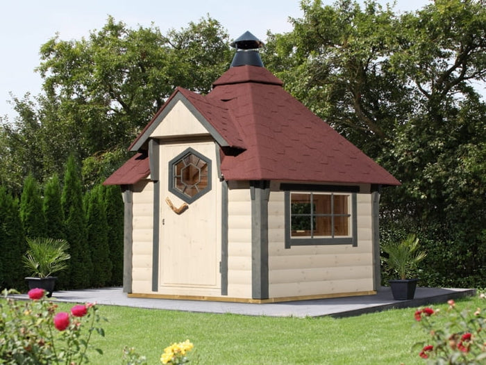 Wolff Finnhaus Aktions-Grillkota Basic 6.7 inkl. roten Schindeln