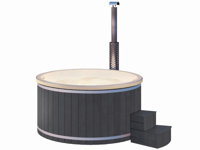 Wolff Finnhaus Badebottich Typ 1, cremeweißer Einsatz, Anstrich Anthrazit, integrierter Edelstahlofe