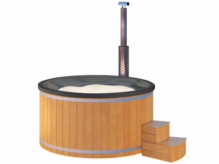 Wolff Finnhaus Badebottich Typ 1, grauer Einsatz, Anstrich Pinie, integrierter Edelstahlofen