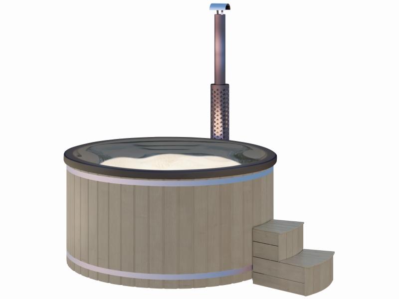 Wolff Finnhaus Badebottich Typ 1, grauer Einsatz, Anstrich Silbergrau, integrierter Edelstahlofen