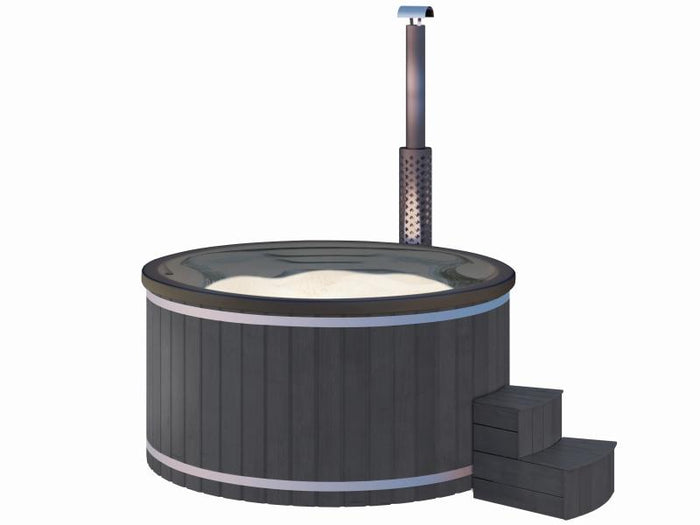 Wolff Finnhaus Badebottich Typ 1, grauer Einsatz, Anstrich Anthrazit, integrierter Edelstahlofen