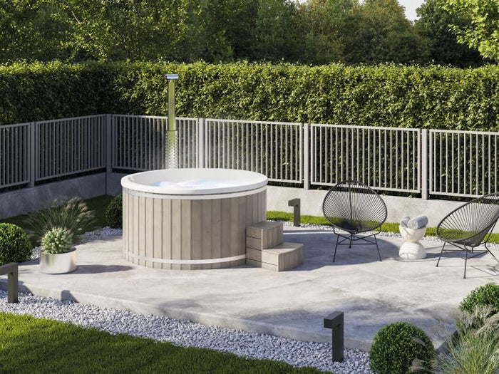 Wolff Finnhaus Badebottich Typ 2, cremeweißer Einsatz, Anstrich Silbergrau, integrierter Edelstahlof