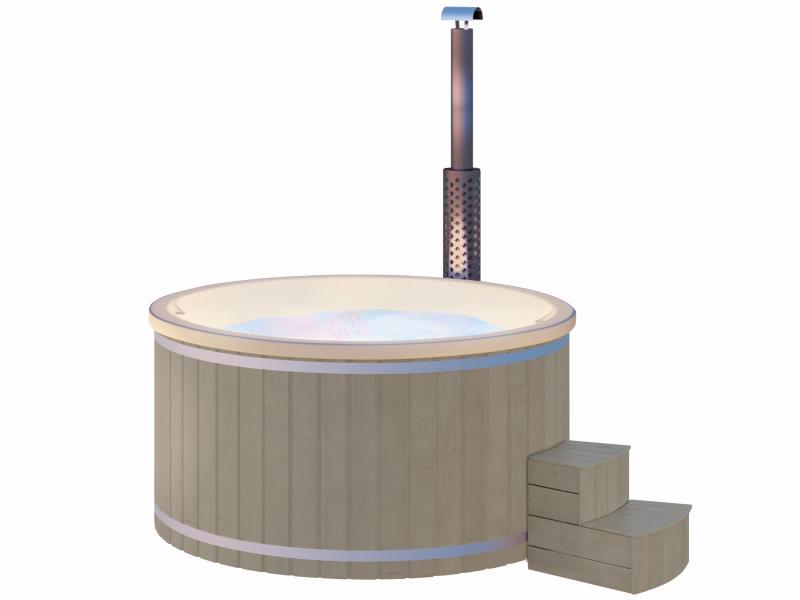 Wolff Finnhaus Badebottich Typ 2, cremeweißer Einsatz, Anstrich Silbergrau, integrierter Edelstahlof