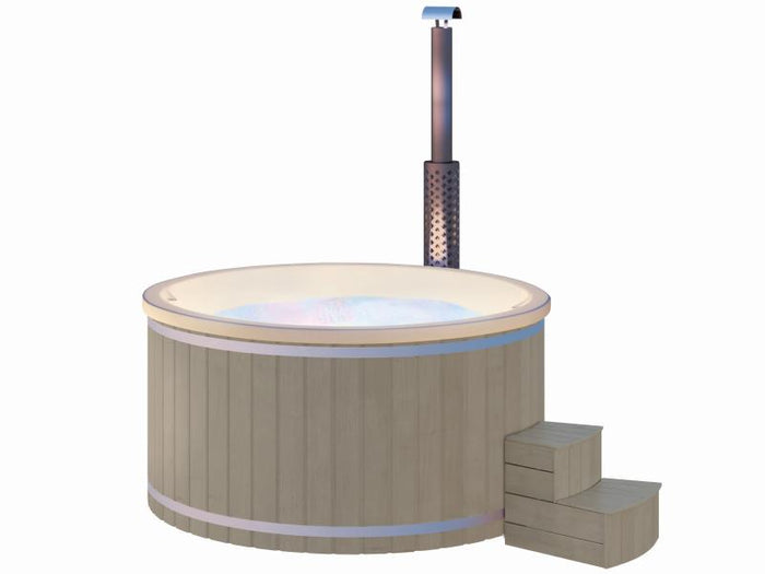 Wolff Finnhaus Badebottich Typ 2, cremeweißer Einsatz, Anstrich Silbergrau, integrierter Edelstahlof