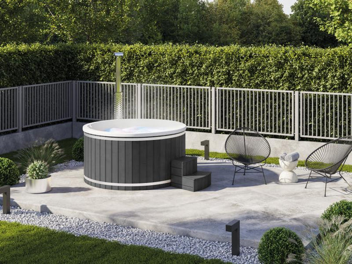 Wolff Finnhaus Badebottich Typ 2, cremeweißer Einsatz, Anstrich Anthrazit, integrierter Edelstahlofe