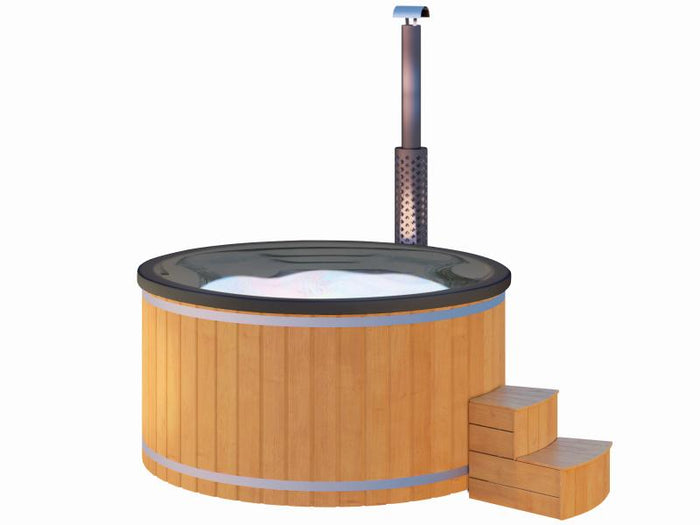 Wolff Finnhaus Badebottich Typ 2, grauer Einsatz, Anstrich Pinie, integrierter Edelstahlofen, inkl.