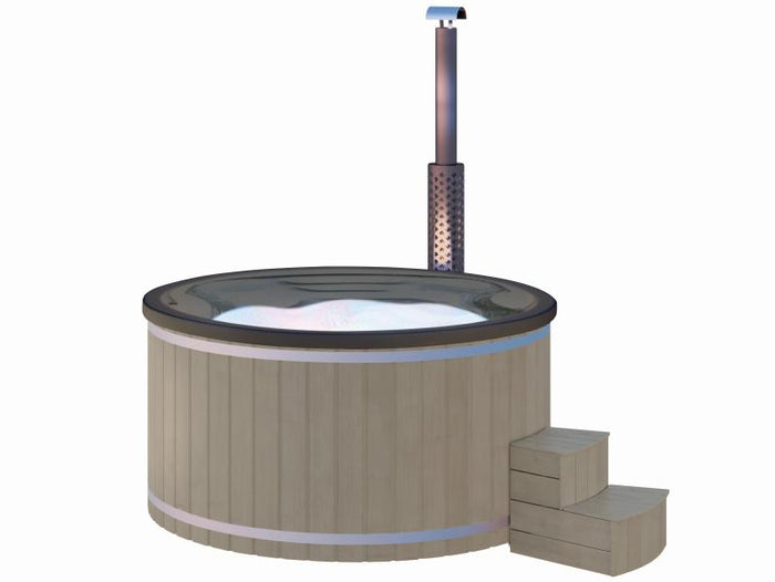 Wolff Finnhaus Badebottich Typ 2, grauer Einsatz, Anstrich Silbergrau, integrierter Edelstahlofen, i