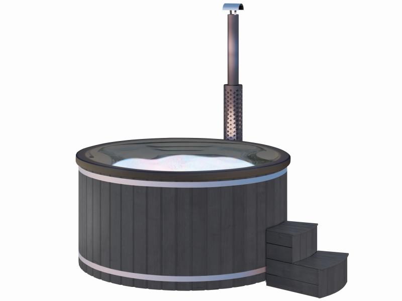 Wolff Finnhaus Badebottich Typ 2, grauer Einsatz, Anstrich Anthrazit, integrierter Edelstahlofen, in