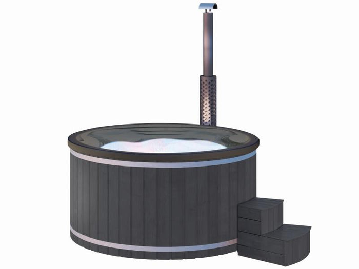 Wolff Finnhaus Badebottich Typ 2, grauer Einsatz, Anstrich Anthrazit, integrierter Edelstahlofen, in