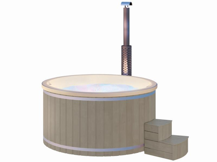 Wolff Finnhaus Badebottich Typ 3, cremeweißer Einsatz, Anstrich Silbergrau, integrierter Edelstahlof