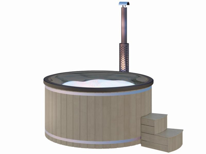 Wolff Finnhaus Badebottich Typ 3, grauer Einsatz, Anstrich Silbergrau, integrierter Edelstahlofen, i