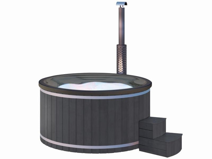 Wolff Finnhaus Badebottich Typ 3, grauer Einsatz, Anstrich Anthrazit, integrierter Edelstahlofen, in