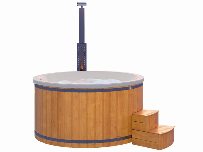 Wolff Finnhaus Badebottich Typ 4, cremeweißer Einsatz, Anstrich Pinie, integrierter Edelstahlofen, i