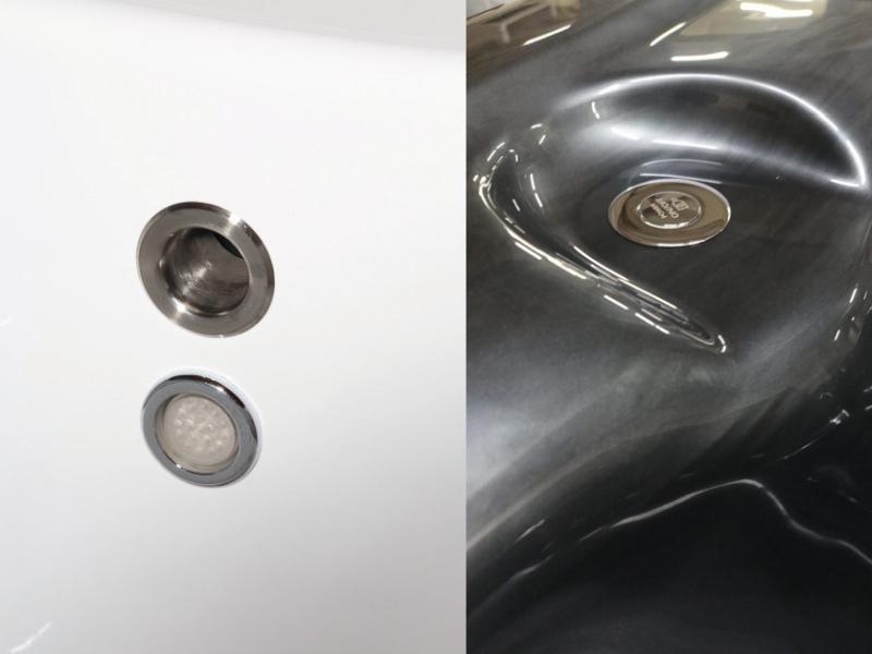 Wolff Finnhaus Badebottich Typ 4, cremeweißer Einsatz, Anstrich Silbergrau, integrierter Edelstahlof