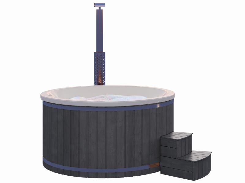 Wolff Finnhaus Badebottich Typ 4, cremeweißer Einsatz, Anstrich Anthrazit, integrierter Edelstahlofe