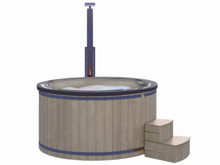 Wolff Finnhaus Badebottich Typ 4, grauer Einsatz, Anstrich Silbergrau, integrierter Edelstahlofen, i